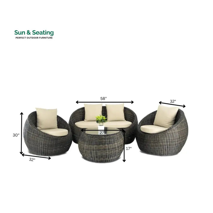 Fonsie Outdoor Sofa Set 2 Seater 2 Single seater and 1 Center Table (Cappuccino) Sofa Sets