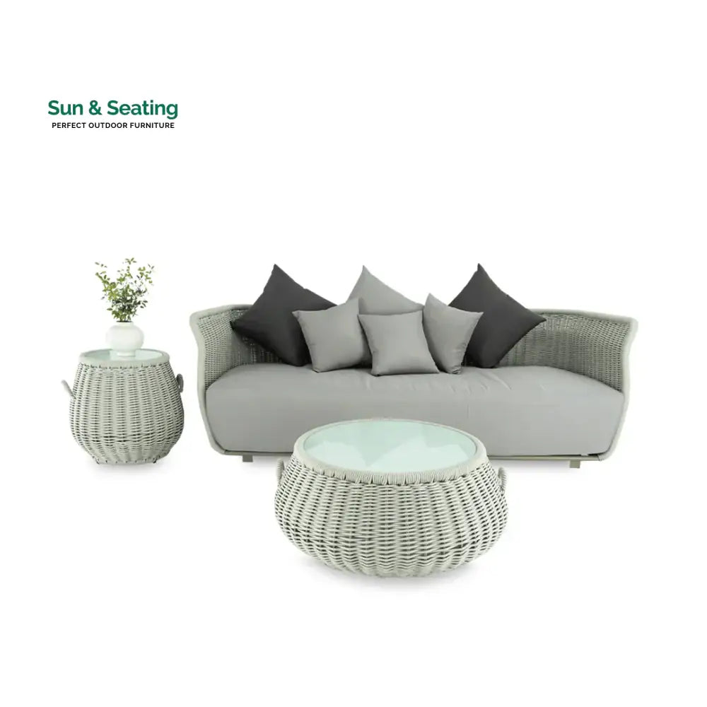 Fonsie Outdoor Sofa Set 3 Seater 1 Side Table and 1 Center Table Set (Grey) Braided & Rope (Copy) Sofa Sets