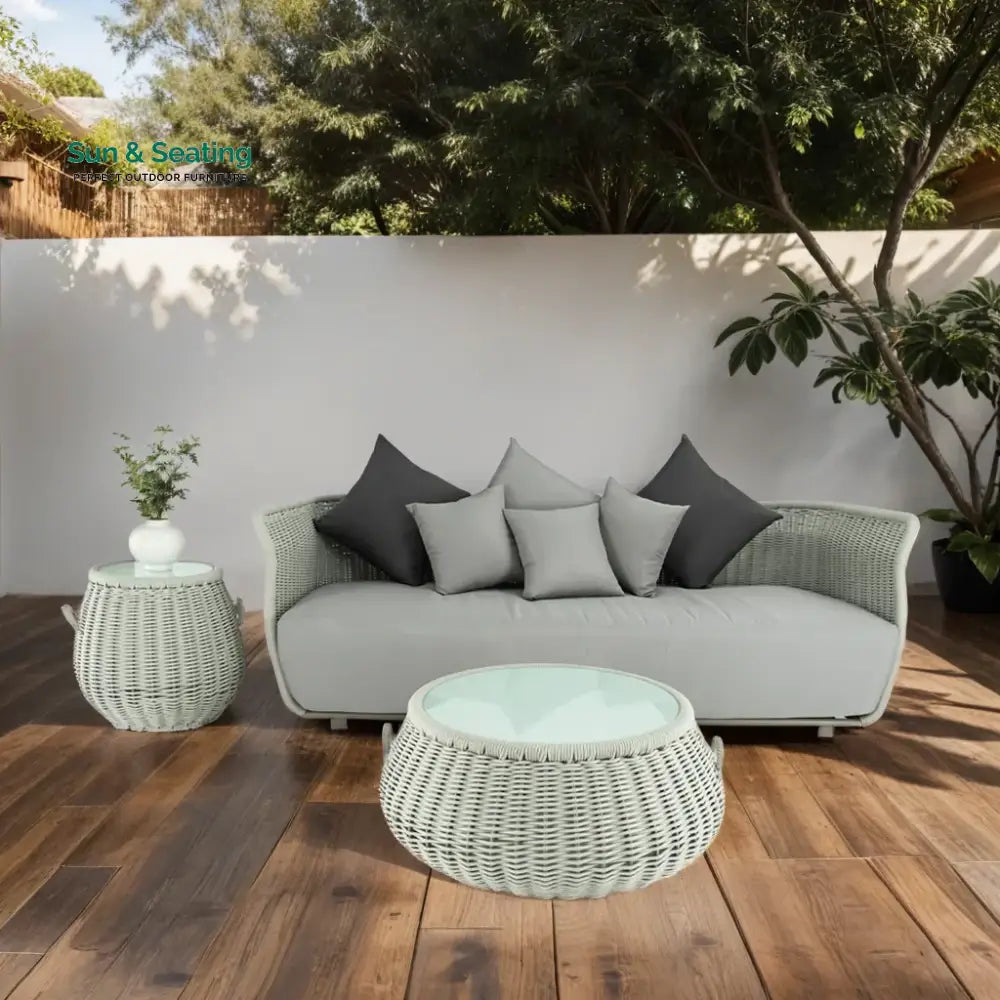 Fonsie Outdoor Sofa Set 3 Seater 1 Side Table and 1 Center Table Set (Grey) Braided & Rope (Copy) Sofa Sets
