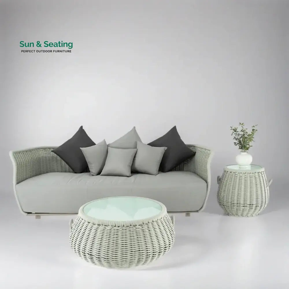 Fonsie Outdoor Sofa Set 3 Seater 1 Side Table and 1 Center Table Set (Grey) Braided &amp; Rope (Copy) Sofa Sets