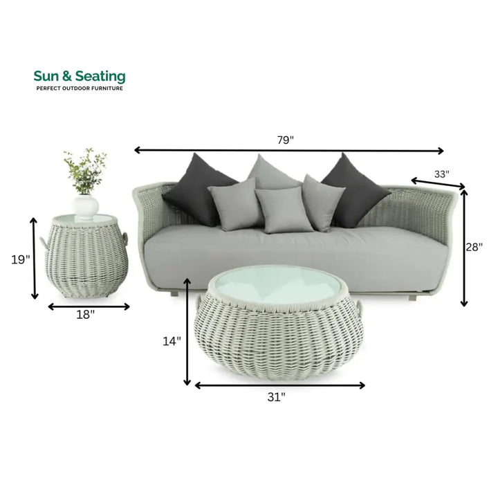 Fonsie Outdoor Sofa Set 3 Seater 1 Side Table and 1 Center Table Set (Grey) Braided &amp; Rope (Copy) Sofa Sets