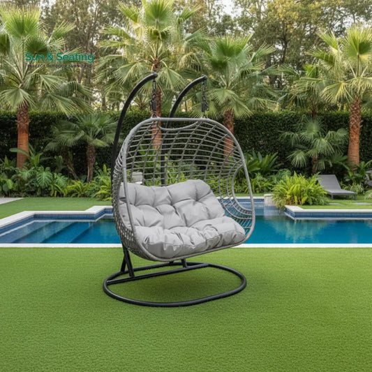 Fonti Double Seater Hanging Swing With Stand For Balcony Garden Swing (Silver) Swings