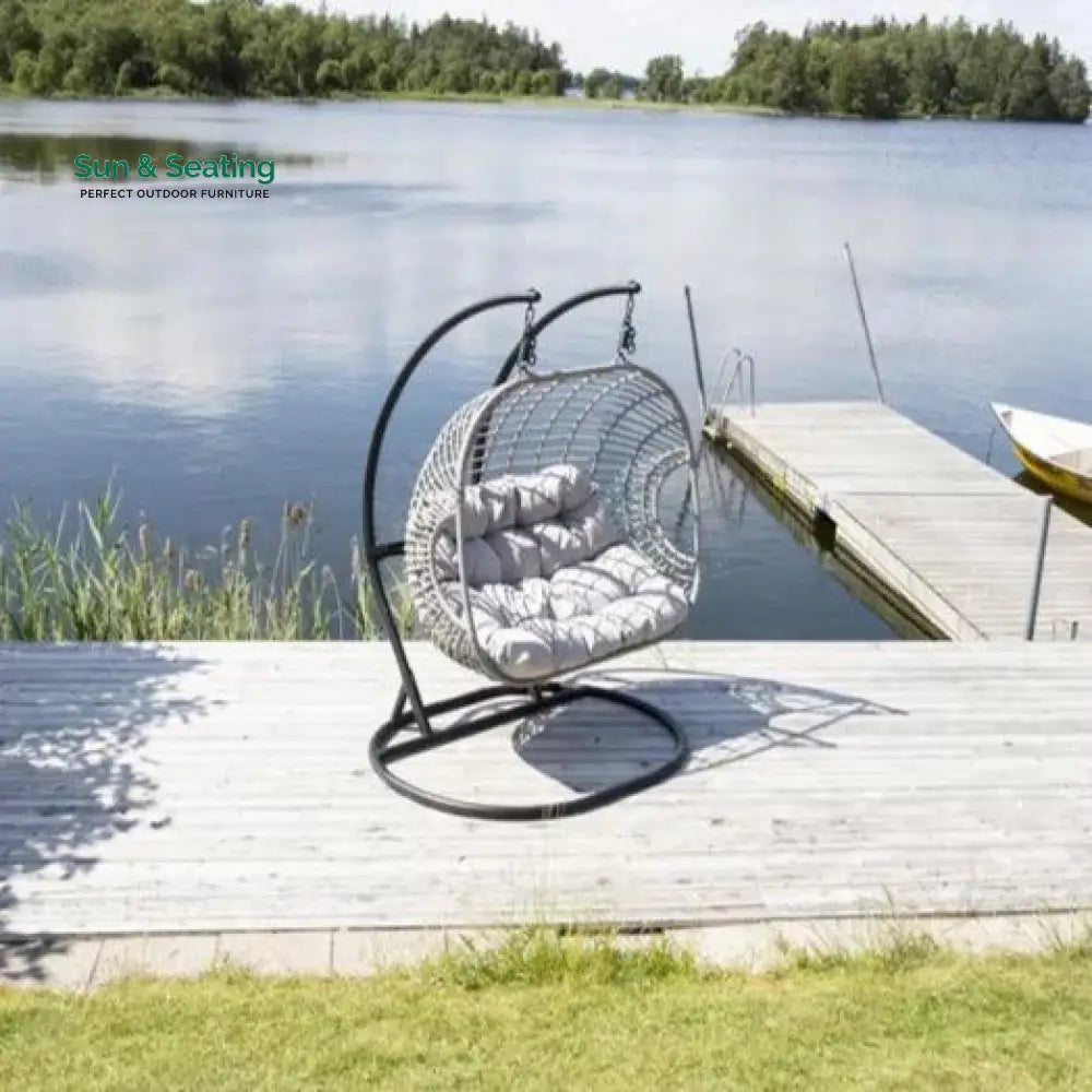 Fonti Double Seater Hanging Swing With Stand For Balcony Garden Swing (Silver) Swings