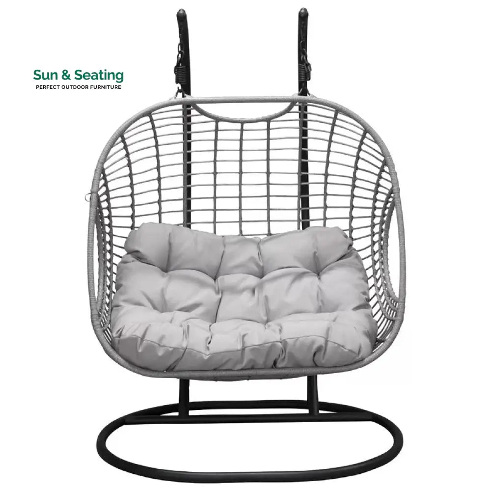 Fonti Double Seater Hanging Swing With Stand For Balcony Garden Swing (Silver) Swings