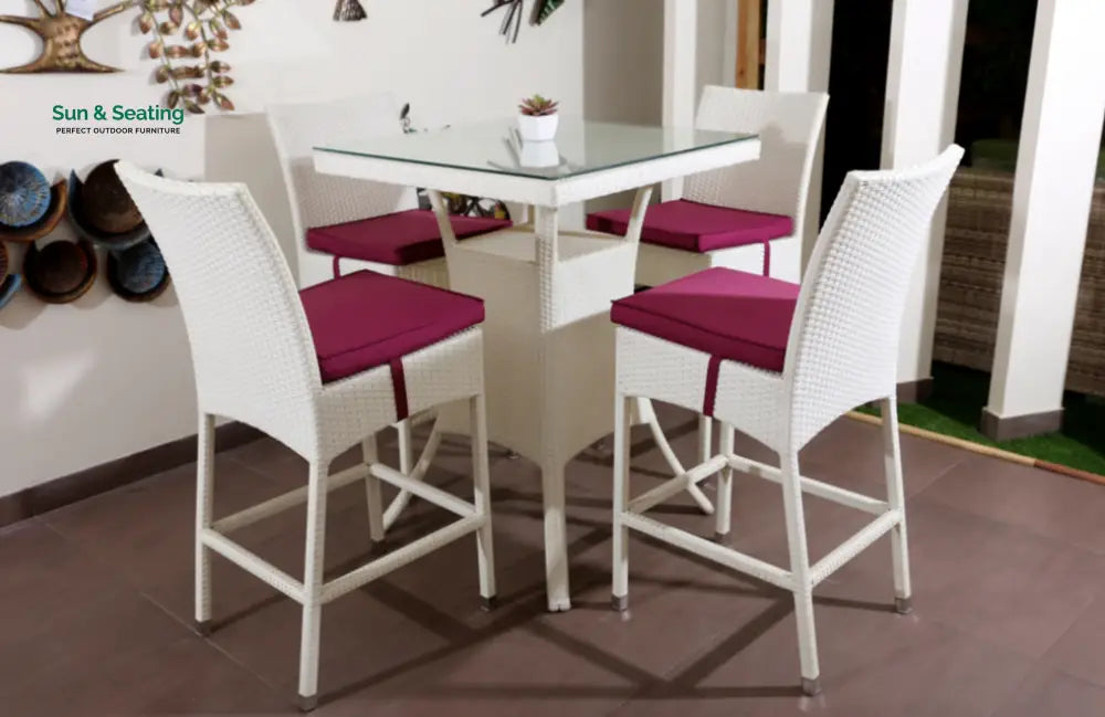 Forst Outdoor Patio Bar Sets 4 Chairs and 1 Table (White) Bar Sets