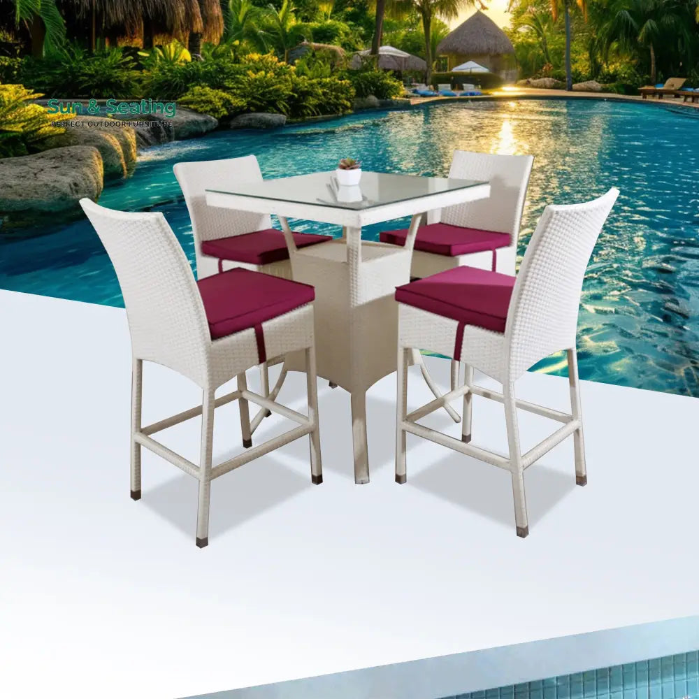 Forst Outdoor Patio Bar Sets 4 Chairs and 1 Table (White) Bar Sets