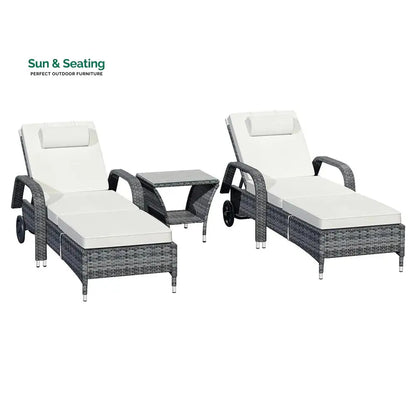 Foster Outdoor Swimming Poolside Lounger (Set of 2) with 1 Side Table (Black + Grey) Loungers