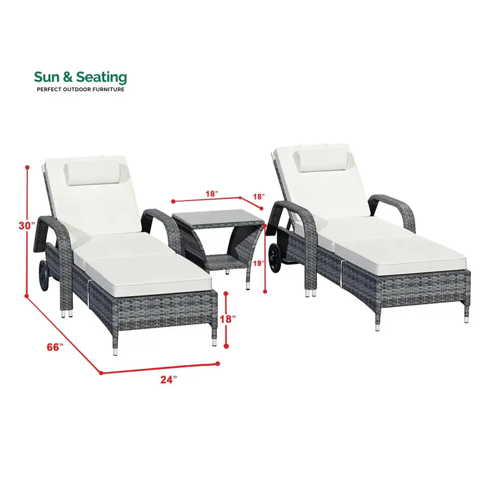 Foster Outdoor Swimming Poolside Lounger (Set of 2) with 1 Side Table (Black + Grey) Loungers