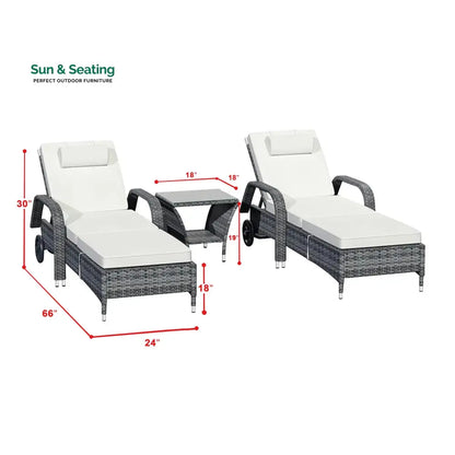 Foster Outdoor Swimming Poolside Lounger (Set of 2) with 1 Side Table (Black + Grey) Loungers