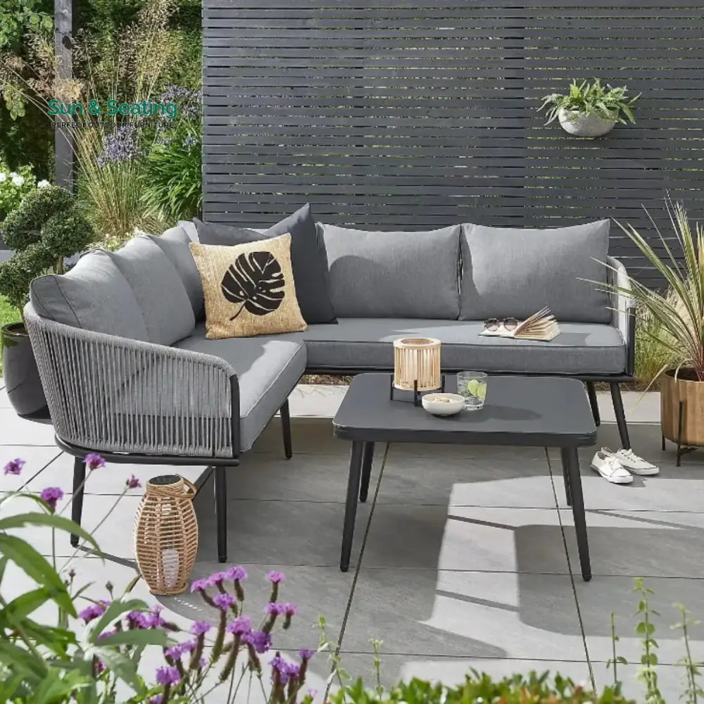 Fozia Outdoor Rope L-Shaped Conversation Sofa Set Sofa Set