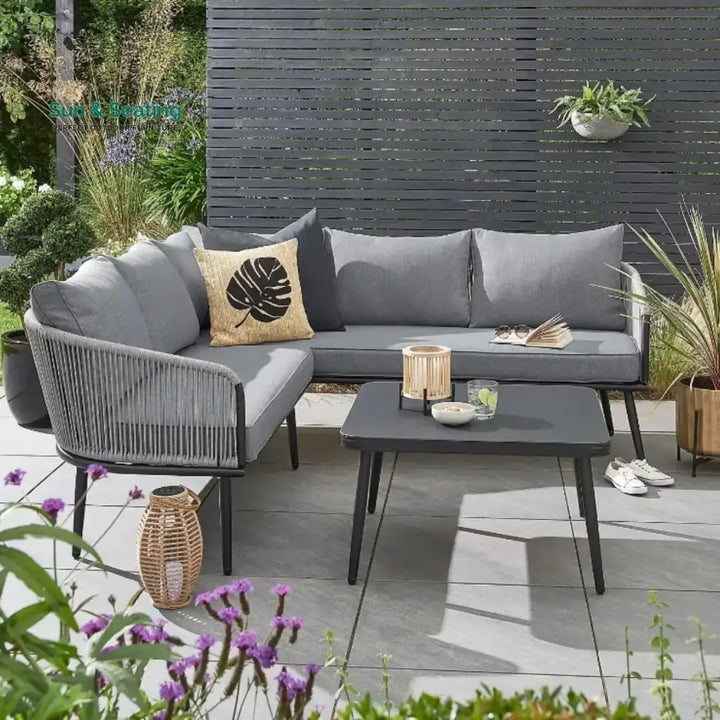 Fozia Outdoor Rope L-Shaped Conversation Sofa Set Sofa Set
