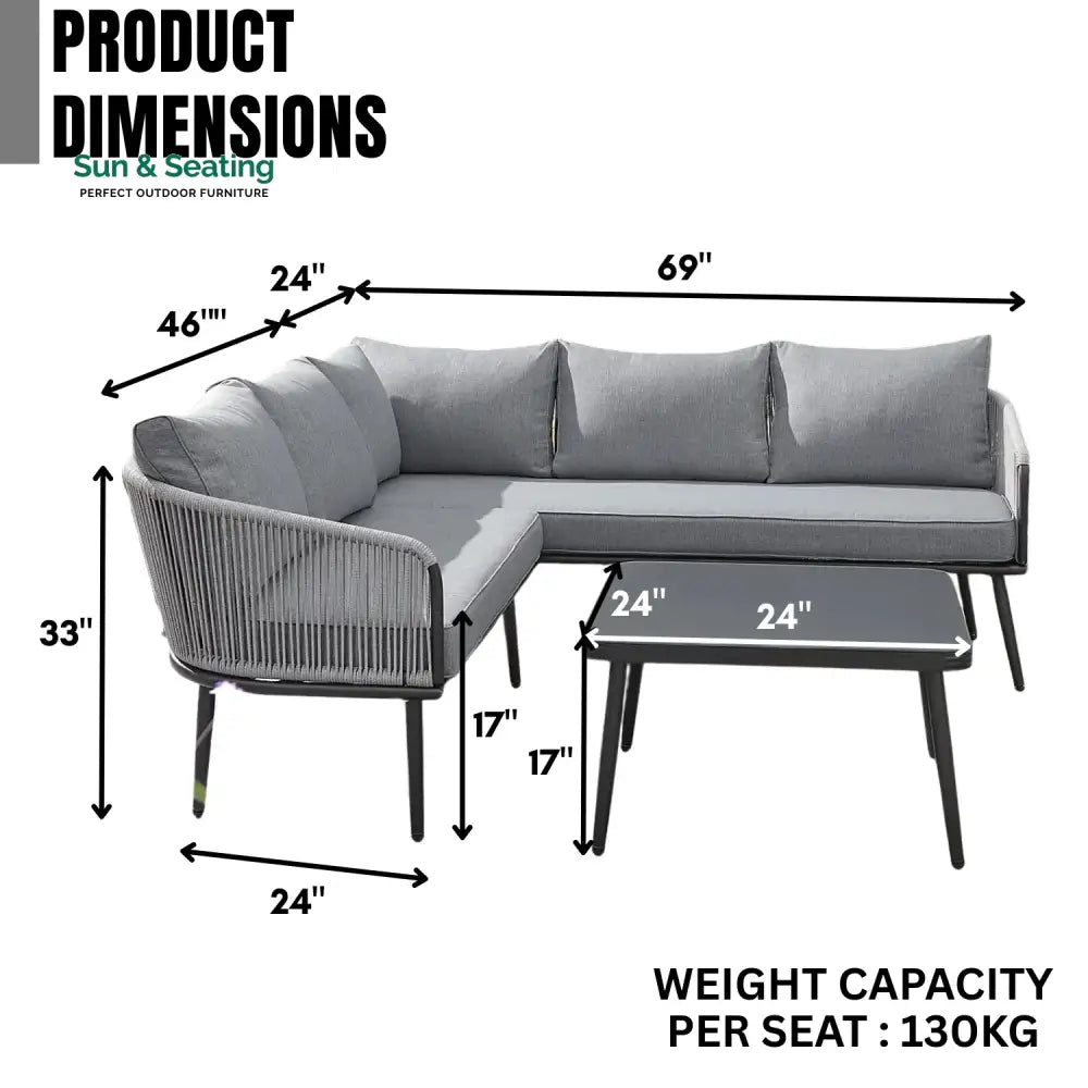 Fozia Outdoor Rope L-Shaped Conversation Sofa Set Sofa Set