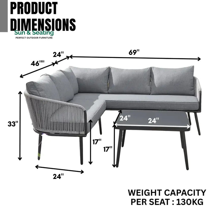 Fozia Outdoor Rope L-Shaped Conversation Sofa Set Sofa Set