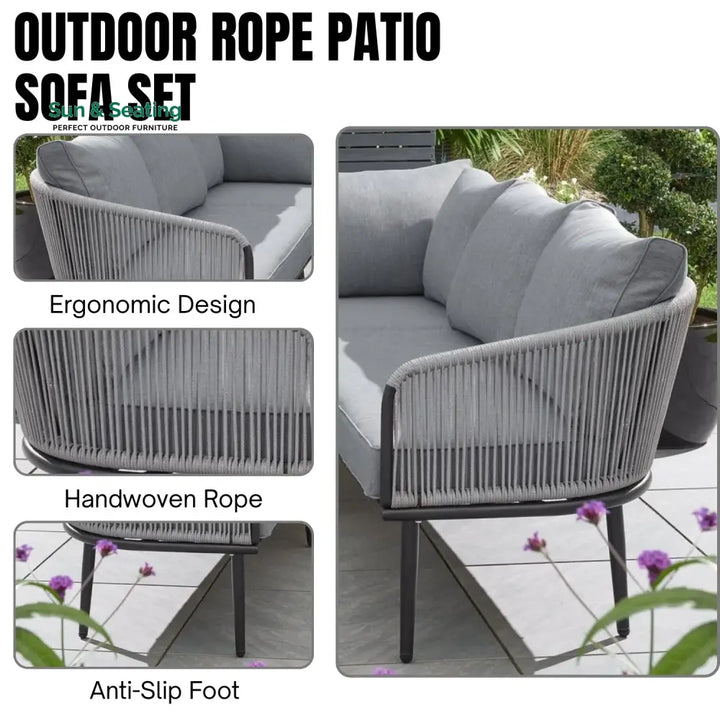 Fozia Outdoor Rope L-Shaped Conversation Sofa Set Sofa Set