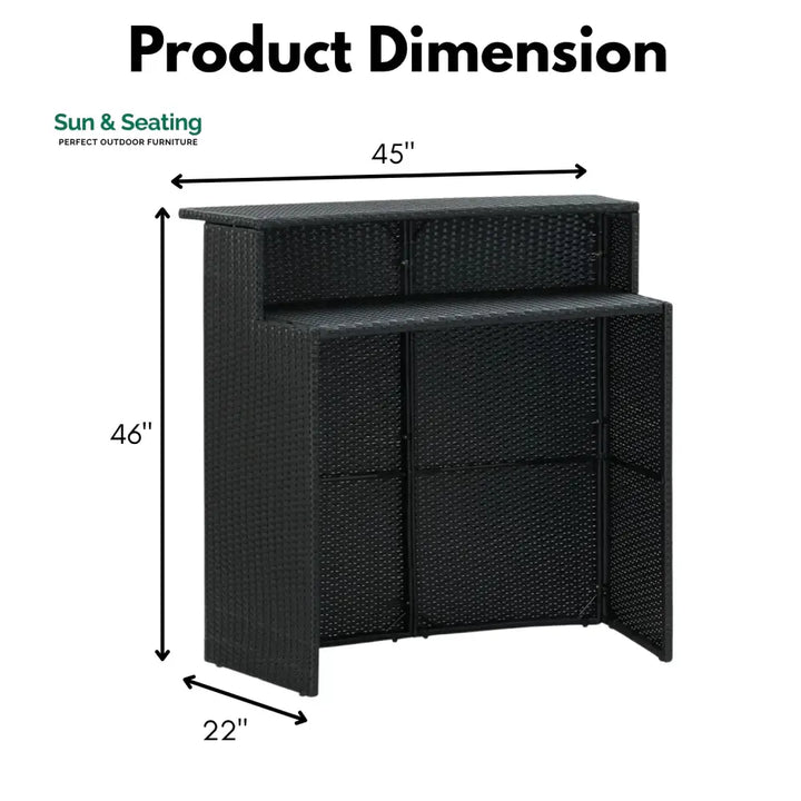 Francisca Outdoor Rattan Wicker Bar Table With a High-Top Design &amp; Integrated Storage Shelf Bar Table