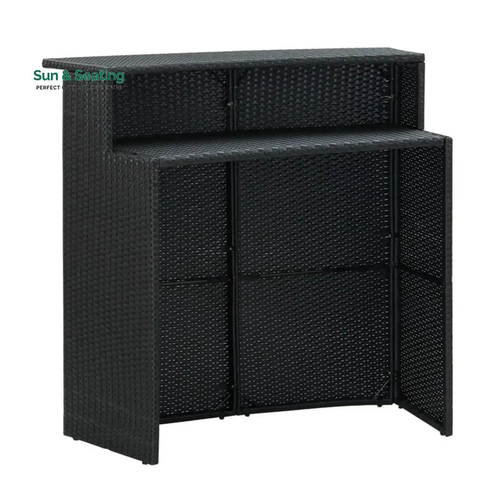 Francisca Outdoor Rattan Wicker Bar Table With a High-Top Design &amp; Integrated Storage Shelf Bar Table