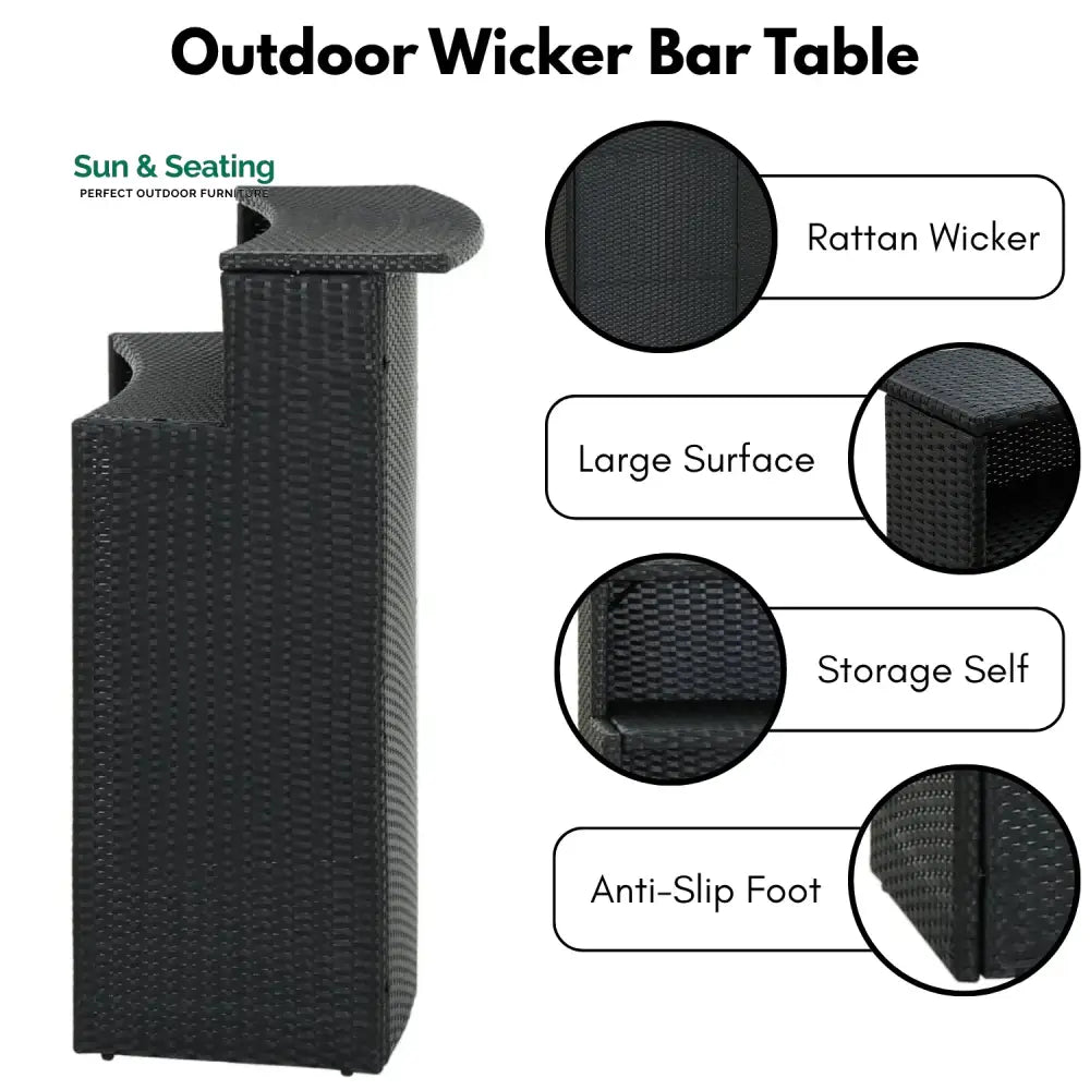 Francisca Outdoor Rattan Wicker Bar Table With a High-Top Design &amp; Integrated Storage Shelf Bar Table