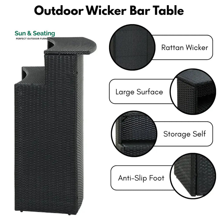 Francisca Outdoor Rattan Wicker Bar Table With a High-Top Design &amp; Integrated Storage Shelf Bar Table