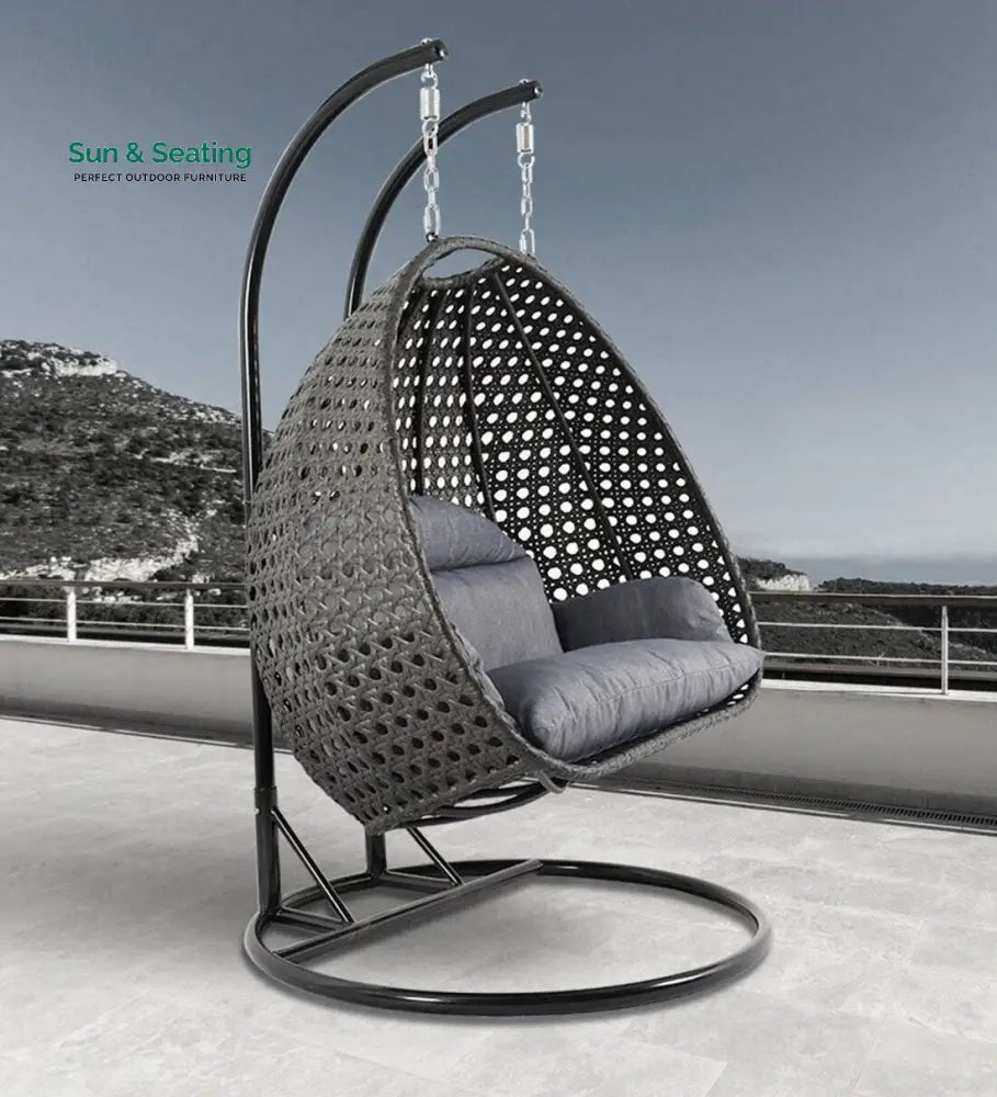 Frediano Double Seater Hanging Swing With Stand For Balcony Garden Swing (Black) Swings