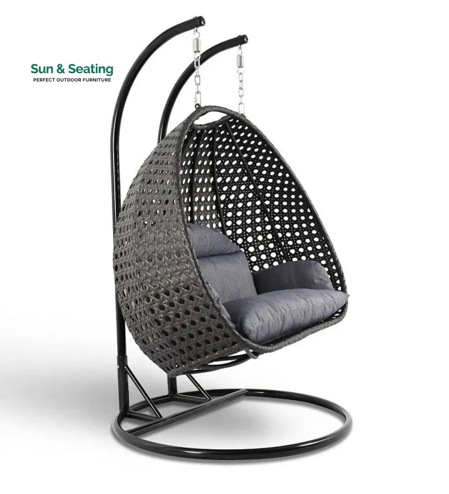 Frediano Double Seater Hanging Swing With Stand For Balcony Garden Swing (Black) Swings