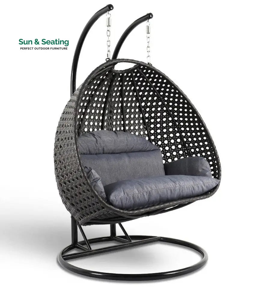 Frediano Double Seater Hanging Swing With Stand For Balcony Garden Swing (Black) Swings
