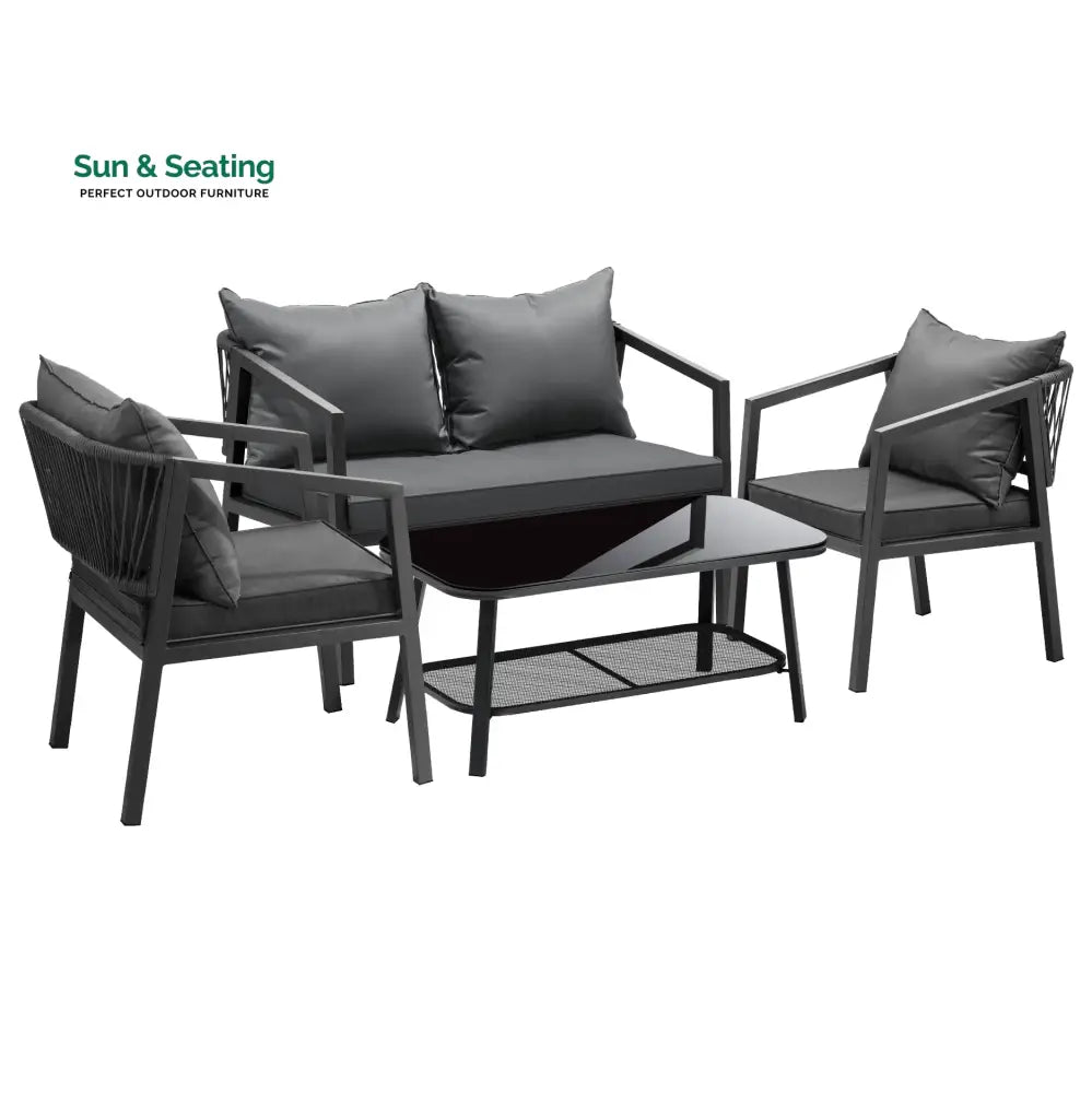 Freig Outdoor Sofa Set 2 Seater 2 Single seater and 1 Center Table (Dark Grey) Braided &amp; Rope Sofa Sets