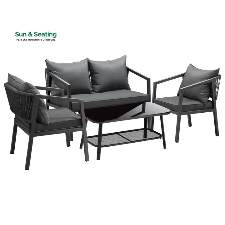 Freig Outdoor Sofa Set 2 Seater 2 Single seater and 1 Center Table (Dark Grey) Braided &amp; Rope Sofa Sets