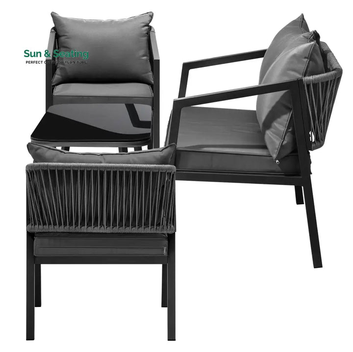 Freig Outdoor Sofa Set 2 Seater 2 Single seater and 1 Center Table (Dark Grey) Braided &amp; Rope Sofa Sets