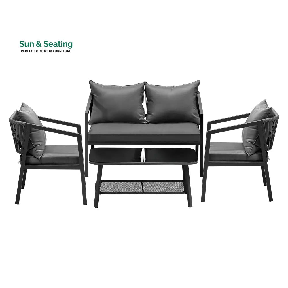 Freig Outdoor Sofa Set 2 Seater 2 Single seater and 1 Center Table (Dark Grey) Braided &amp; Rope Sofa Sets