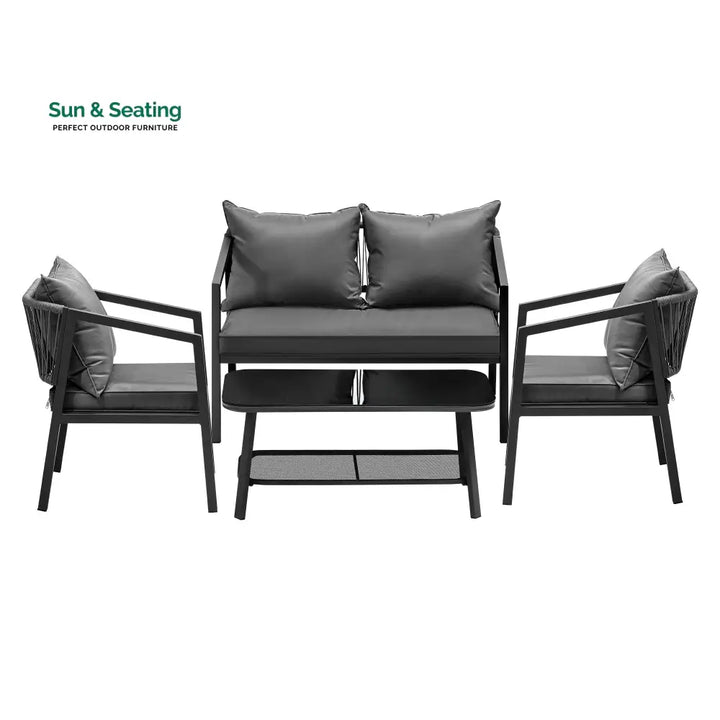Freig Outdoor Sofa Set 2 Seater 2 Single seater and 1 Center Table (Dark Grey) Braided &amp; Rope Sofa Sets