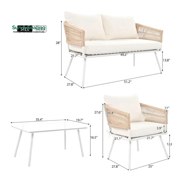 Frias Outdoor Sofa Set 2 Seater 2 Single seater and 1 Center Table Braided &amp; Rope Sofa Sets