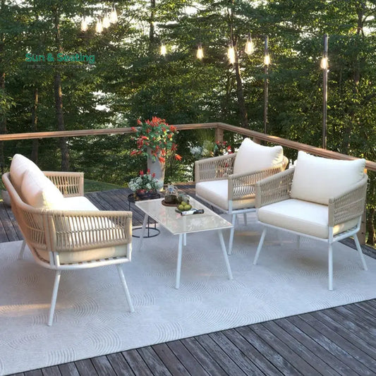 Frias Outdoor Sofa Set 2 Seater 2 Single seater and 1 Center Table Braided & Rope Sofa Sets