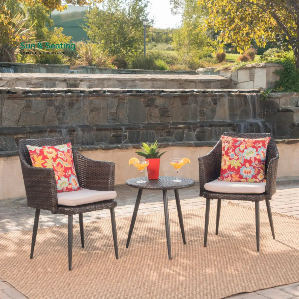 Froe Outdoor Patio Seating Set 2 Chairs and 1 Table Set (Brown) Coffee Table Sets