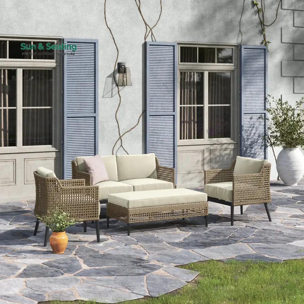 Fuente Outdoor Sofa Set 2 Seater 2 Single seater and 1 Center Table (Cream+ Brown) Sofa Sets
