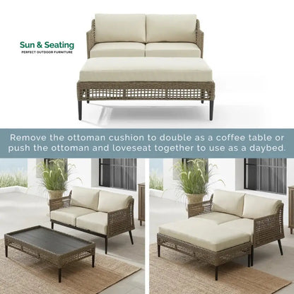 Fuente Outdoor Sofa Set 2 Seater 2 Single seater and 1 Center Table (Cream+ Brown) Sofa Sets