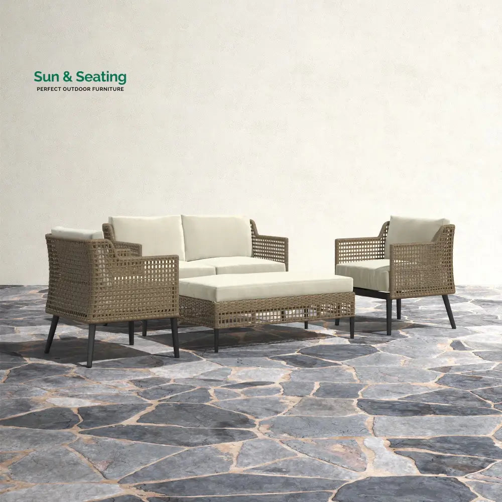 Fuente Outdoor Sofa Set 2 Seater 2 Single seater and 1 Center Table (Cream+ Brown) Sofa Sets