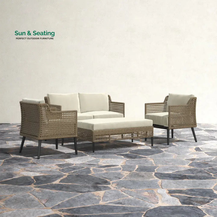 Fuente Outdoor Sofa Set 2 Seater 2 Single seater and 1 Center Table (Cream+ Brown) Sofa Sets