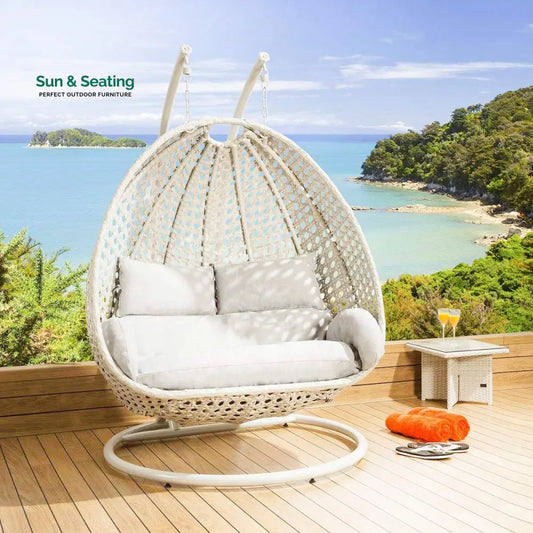 Fulvia Double Seater Hanging Swing With Stand For Balcony Garden Swing (White) Swings