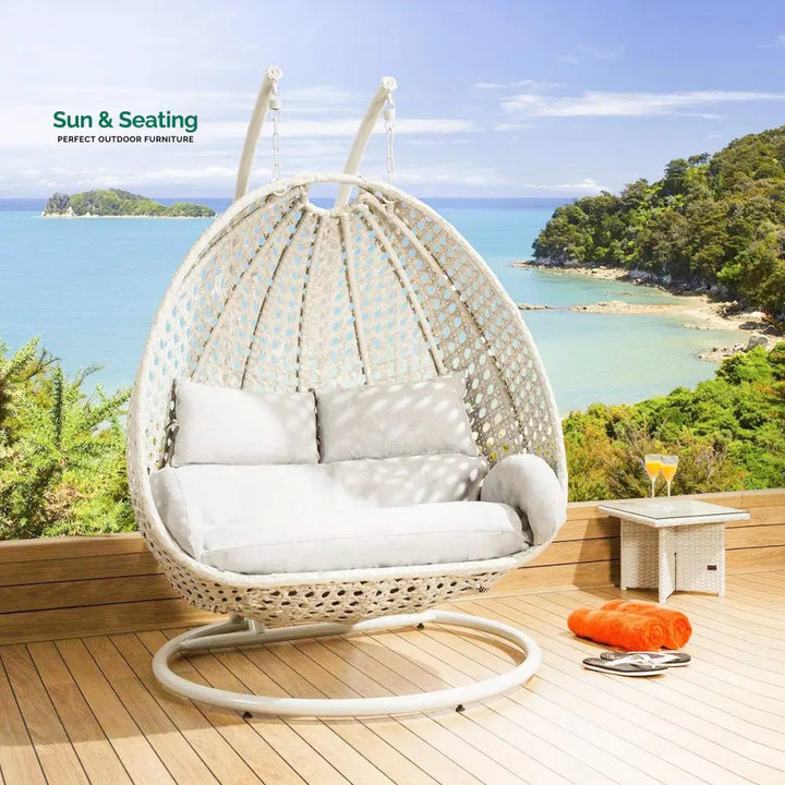 Fulvia Double Seater Hanging Swing With Stand For Balcony Garden Swing (White) Swings