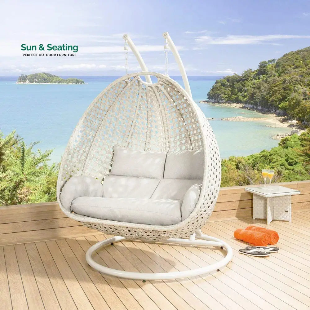 Fulvia Double Seater Hanging Swing With Stand For Balcony Garden Swing (White) Swings