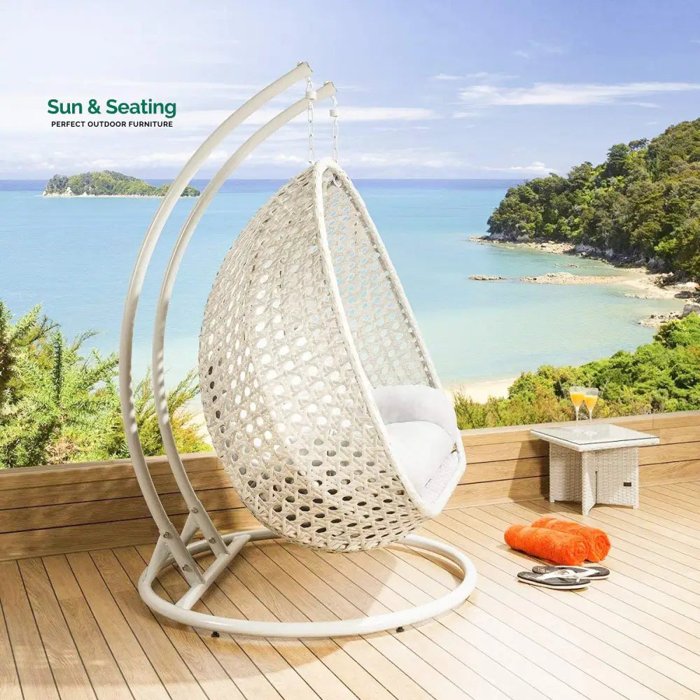 Fulvia Double Seater Hanging Swing With Stand For Balcony Garden Swing (White) Swings