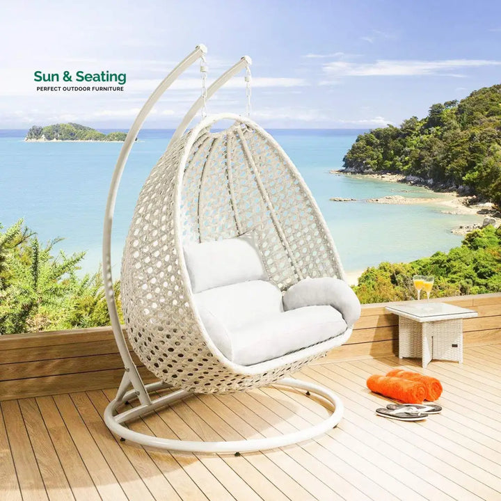 Fulvia Double Seater Hanging Swing With Stand For Balcony Garden Swing (White) Swings