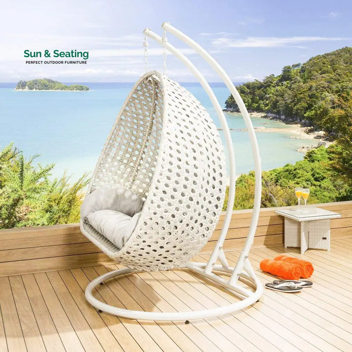Fulvia Double Seater Hanging Swing With Stand For Balcony Garden Swing (White) Swings