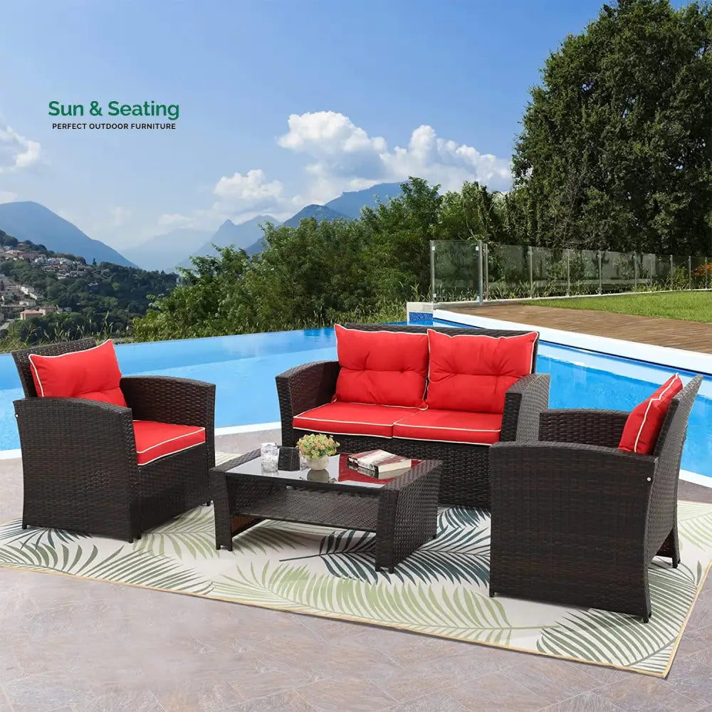 Fulvia Outdoor Sofa Set 2 Seater 2 Single seater and 1 Center Table (Black + Red) Sofa Sets