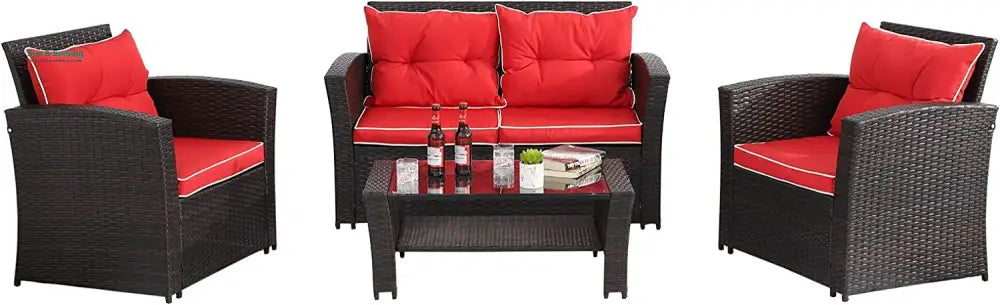 Fulvia Outdoor Sofa Set 2 Seater 2 Single seater and 1 Center Table (Black + Red) Sofa Sets