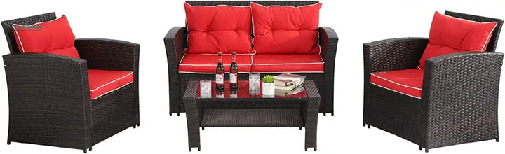 Fulvia Outdoor Sofa Set 2 Seater 2 Single seater and 1 Center Table (Black + Red) Sofa Sets