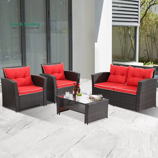 Fulvia Outdoor Sofa Set 2 Seater 2 Single seater and 1 Center Table (Black + Red) Sofa Sets