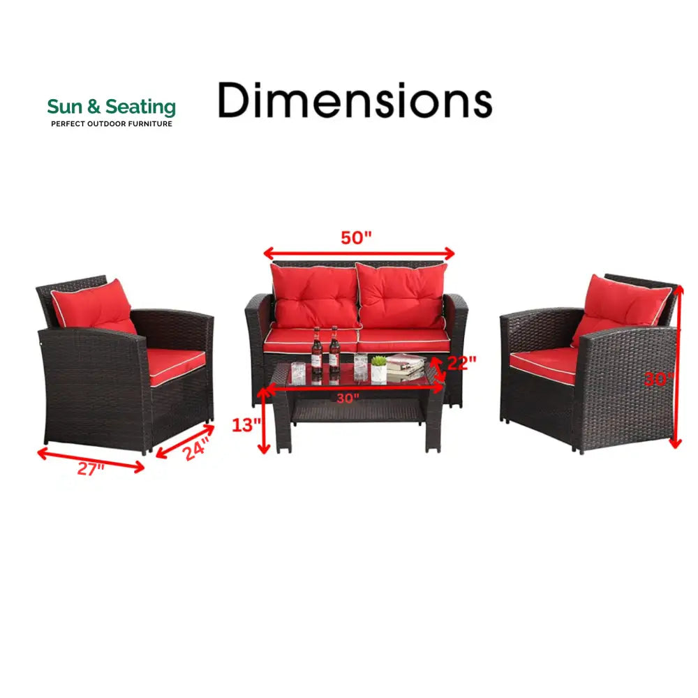 Fulvia Outdoor Sofa Set 2 Seater 2 Single seater and 1 Center Table (Black + Red) Sofa Sets