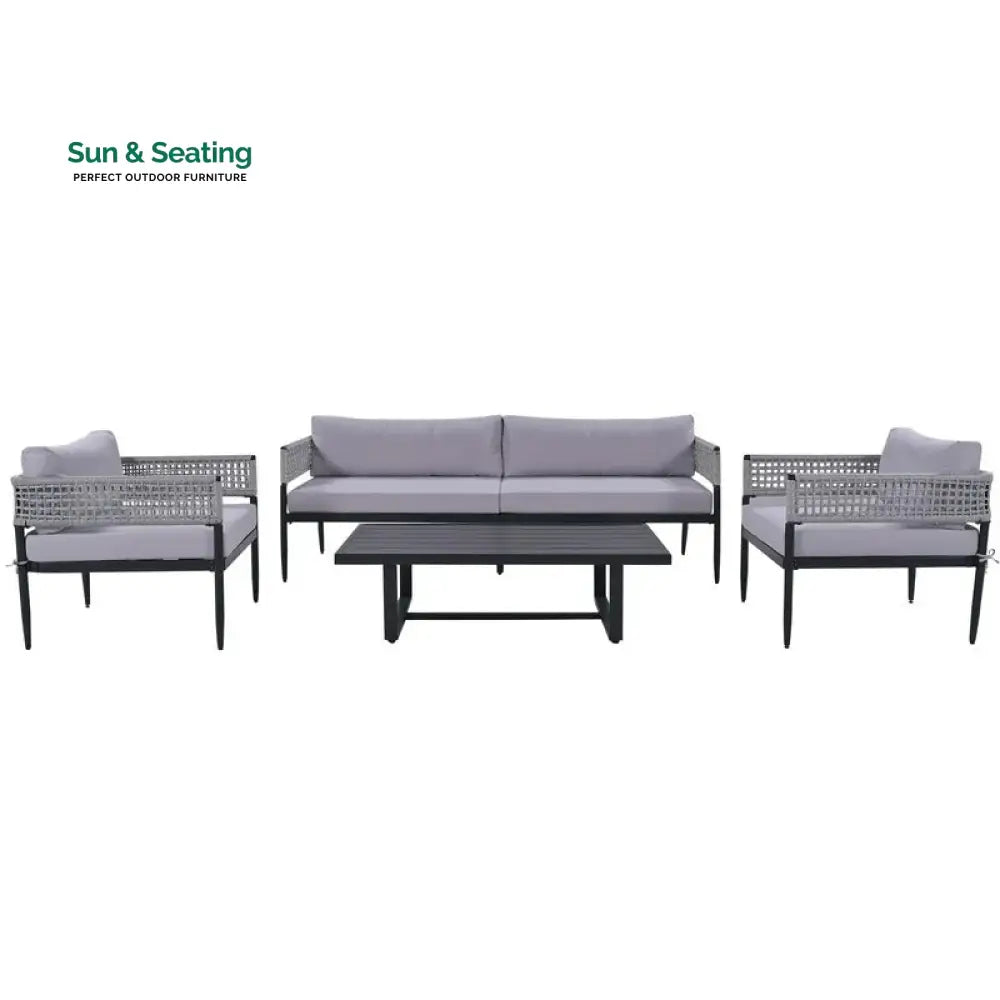 Furni Outdoor Sofa Set 3 Seater 2 Single seater and 1 Center Table Set (Grey) Braided & Rope Sofa Sets