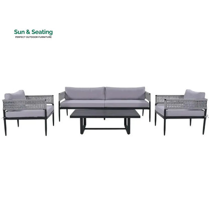 Furni Outdoor Sofa Set 3 Seater 2 Single seater and 1 Center Table Set (Grey) Braided & Rope Sofa Sets
